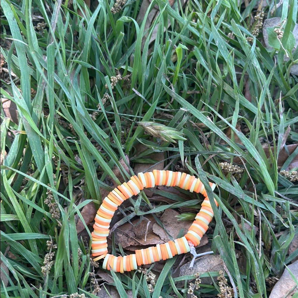 Sunset Orange  White and yellow Beaded Bracelet